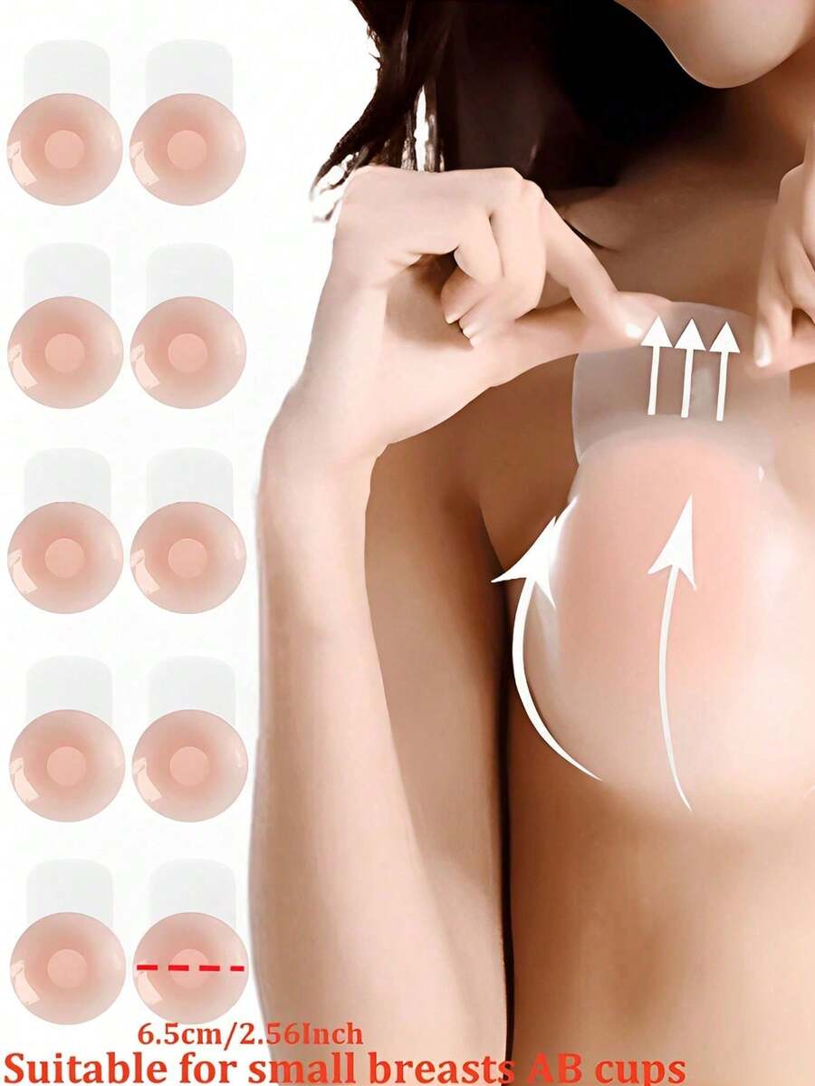 10/6/8/4/2pcs Reusable Seamless Silicone Nipple Covers, Invisible Lifting Breast Pads, Anti-Slip Pull-Up Design, Solid Color Bra Accessories, 100% Silicone Material, Hand Washable, Easy To Clean, Suitable For All Bust Sizes - Multicolor - View 1