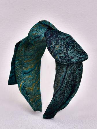 一件式边饰流行手工锦缎发箍，宽发箍，高冠波浪头饰，深绿色，复古风格，百搭蝴蝶结，精致发饰，发箍。