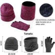 HAKUKU 3 Piezas Gorra para Frio para Hombre Mujer, Gorros Invierno de Lana de Fino Tejido, Beanie Trmicos Transpirable y Ligero - Rojo Rosado - Ver 9