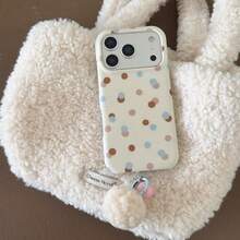 Minimalist Polka Dot Contrast Color Phone Case Compatible With IPhone 17 Pro Max, 15 New, 16 Pro, Suitable For Women, Shock-Proof Protective Cover - White - View 3