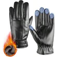 Guantes de Piel para Hombre, Guantes Negros de Cuero con Pantalla Tctil, Guantes para Frio, para Moto y Bicicleta, Regalos de Hombres para Navidad - inicial - Ver 2