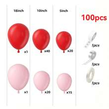 100 piezas Conjunto de decoración de arco de globos rosa y rojo, Kit de decoración de arco de globos de látex rosa y rojo de tamaños surtidos, Adecuado para el primer cumpleaños dulce de una niña, baby shower, aniversario, San Valentín, decoración de fiesta de boda - Multicolor - Ver 7