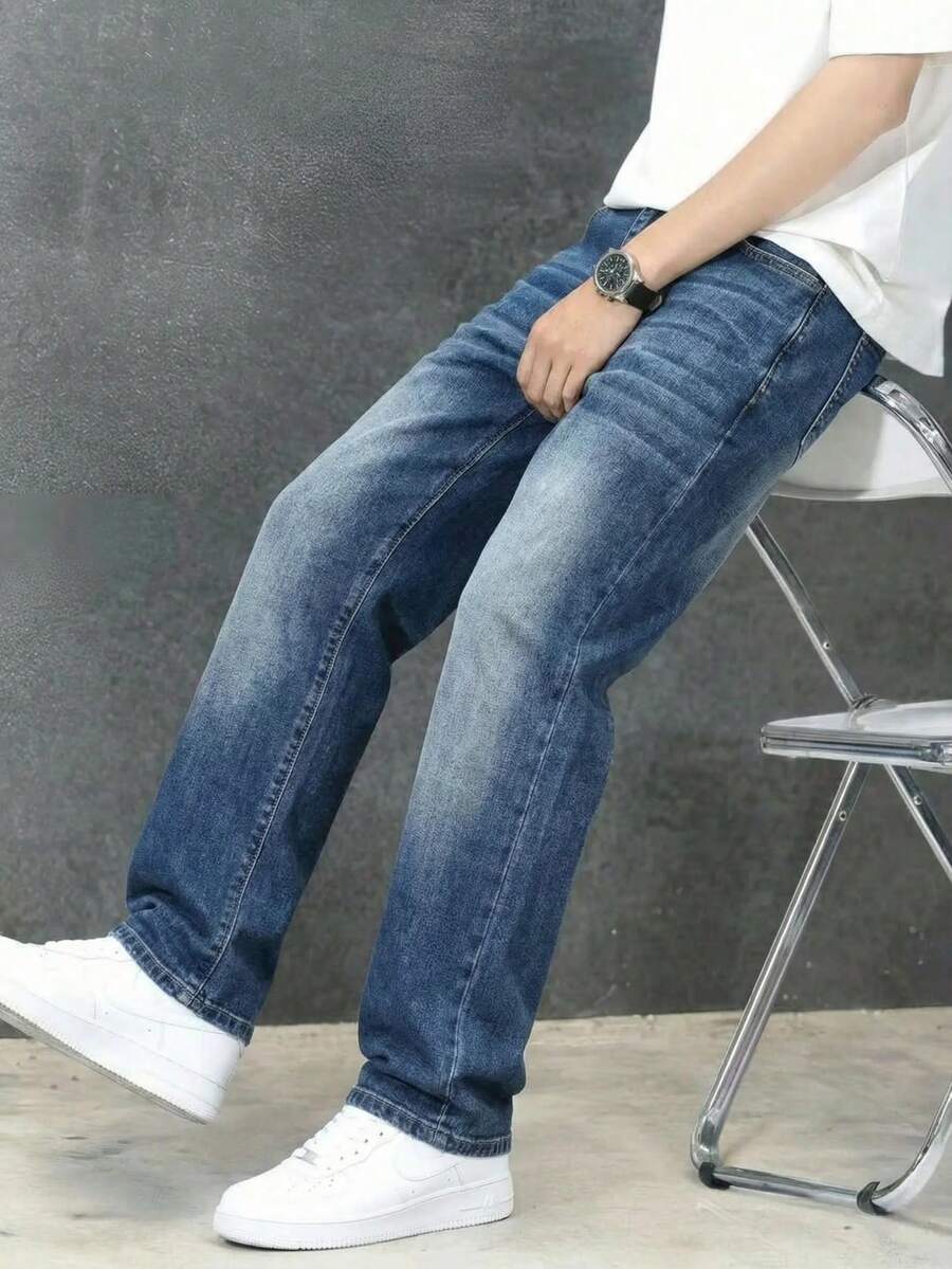 Tween Boy Casual Elastic Waist Jeans, Suitable For Summer And All Seasons - Medium Wash - View 1