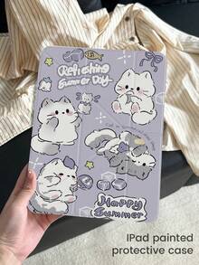 一款可爱的卡通动物猫咪字母蝴蝶结图案双面彩色亚克力透明水晶后盖，防震，适用于iPad 7、8、10代（10.2英寸），内置笔槽，支持睡眠/唤醒功能，是理想的圣诞节和新年礼物。 - 彩色 - 查看 3