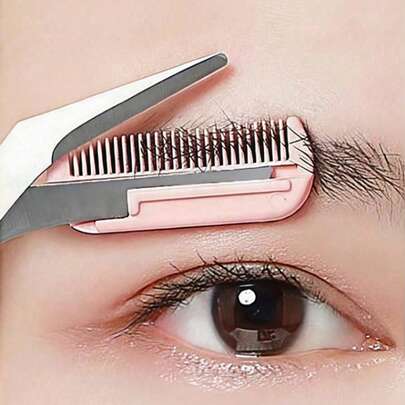 Bộ 1/2 dụng cụ tỉa lông mày, dao cạo lông mày góc cạnh bằng thép không gỉ, kéo tỉa lông mày kèm lược, phù hợp cho người mới bắt đầu, phù hợp với mọi loại da, phụ kiện tẩy lông unisex, sản phẩm và phụ kiện làm tóc chuyên nghiệp, đồ dùng làm đẹp khi đi du lịch, phụ kiện phòng tắm (Màu sắc và kiểu dáng ngẫu nhiên)