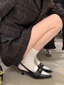 女士尖头法式小猫跟无后跟凉鞋，新款乐福高跟一脚蹬鞋