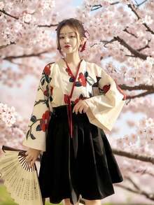 Bộ trang phục kimono cổ điển dễ thương và tươi tắn dành cho bé gái, kiểu dáng cải tiến, thích hợp cho các lễ hội, tiệc tùng, biểu diễn, dạ hội, sân khấu. Bao gồm áo và váy. - Nhiều màu - Xem 10