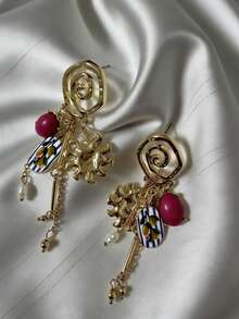 1 Pair Women's Fashion Earrings, Retro Vacation Style Enamel Colorful Creative Drop Earrings - Multicolor - View 3