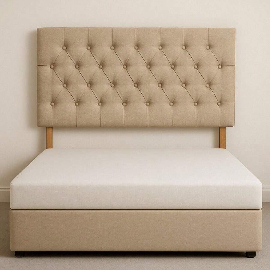 Double 4ft6 20inch Chesterfield Linen Headboard - Beige Linen - View 1