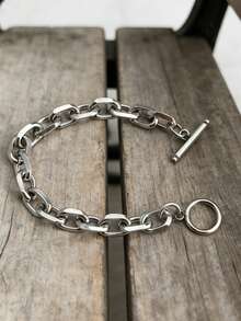 MECYLIFE 1pc Minimalist Chain Bracelet With OT Clasp, Stainless Steel Hiphop Bracelet For Men, Everyday Jewelry