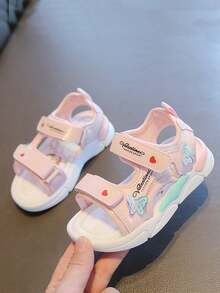 Toddler Girls' Princess Sandals - Adjustable Hook & Loop Closure, Cute Cartoon Print, Sparkling Butterfly Decor, Comfortable Thick Sole Summer Shoes - Pink - View 5