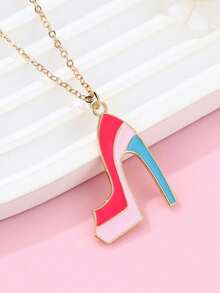 1pc Zinc Alloy Colorful High Heel Pendant Necklace, Suitable For Teenage Girls Everyday Wear