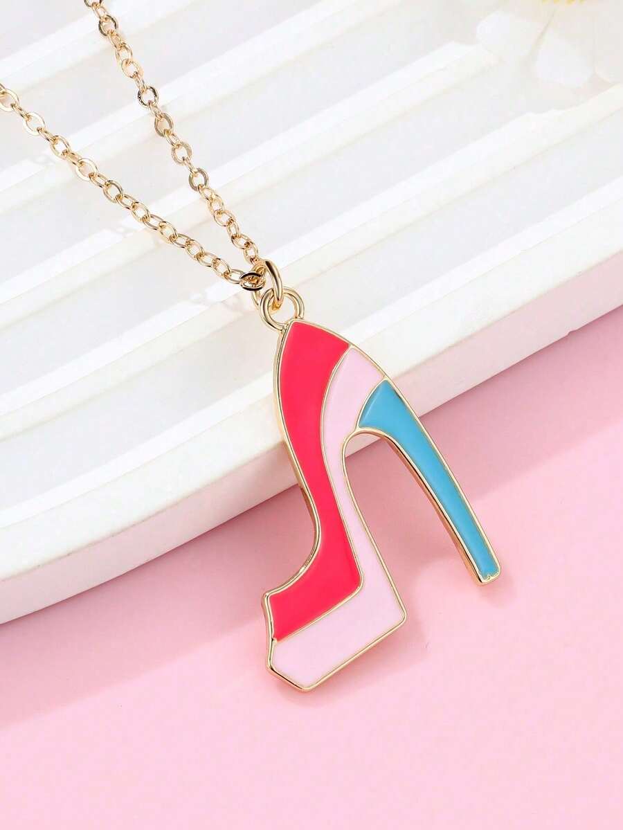 1pc Zinc Alloy Colorful High Heel Pendant Necklace, Suitable For Teenage Girls Everyday Wear