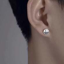 1pc Fashionable Unique Funny 925 Silver Smiling Face Stud Earrings, Suitable For Women To Wear Casually, At Parties, Vacations And Occasions - Silver - View 5