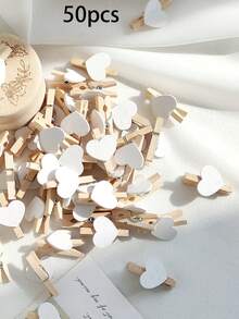 50个迷你木质心形衣夹 DIY工艺夹 照片纸夹 适用于卡片、绘画、剪贴簿、派对用品、婚礼装饰、婚礼装饰（红色） - 彩色 - 查看 14