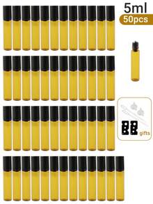 8/50 piezas Botellas de vidrio ámbar con bola de rodillo de 5ml - Diámetro inferior de 14mm con diseño delgado - El color ámbar evita la exposición a la luz para evitar la evaporación y reacción del líquido - Rellenable - Portátil para muestras de tamaño de viaje - Adecuado para perfume, aceites esenciales, aromaterapia, masaje - Excelente regalo para amigos y familiares - Multicolor - Ver 9
