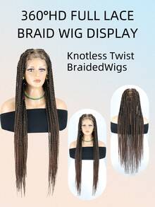 360度高清全蕾丝编织假发，无结编织假发，扭辫假发，带婴儿发的全蕾丝假发，手工钩编合成扭辫假发，36英寸自然黑色，适合日常、节日和派对佩戴 - 彩色 - 查看 7