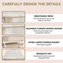 5 In 1 Baby Bassinet Bedside Sleeper, Convertible Baby Crib With Rocking Mode, Wheels And Adjustable Height, Foldable Bassinet With Storage Basket - Apricot - View 7