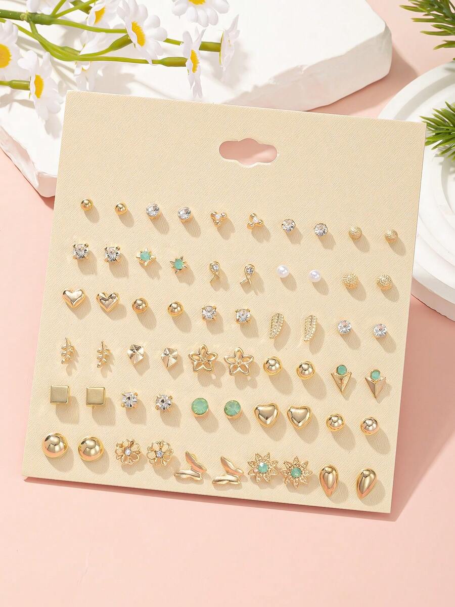 Set de 30 piezas de aretes tipo pendiente con diseños delicados de flores pequeñas, mariposas, cuadrados y lágrimas en estilos surtidos, adecuados para uso diario, ir al trabajo y fiestas para mujeres