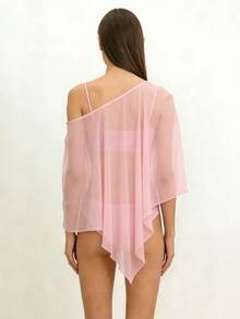 Women Sheer Tops, Solid Irregular Cover-up Loose Summer Clubwear for Street Party - Rosa - Ver 5