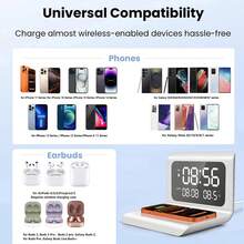 Wireless Charging Station Digital Alarm Clock For Bedroom Bedside Table Office Thermometer Date Display 15W Fast Wireless Charger Dock Compatible With IPhone 17 16 15 14 13 12 11 Pro Max/Mini/Plus/XR/X/8, Compatible With Samsung Galaxy S26/S25/S24/S23/S22/S21/S20/S10, Compatible With Airpods Galaxy Buds - Multicolor - View 7