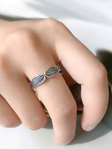 1 件不锈钢天使翼羽毛形戒指，复古氧化银戒指 - 翅膀戒指 - 查看 3