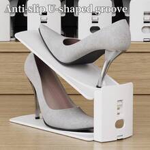1/6pcs Shoe Slot Organizer - Can Stack One Pair Of Shoes, Saving 50% Of Shoe Storage Space, Adjustable Thickened Double Layer Shoe Rack, Suitable For Wardrobe Shoe Organizer, White/Gray