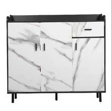 Armario de Cocina, Alta Calidad Gabinete de Almacenamiento para Cocina con Cajones y 3 Puertas, Mueble Aparador para Sala de Estar, Comedor, Oficina, 100*34*92cm (1 Cajon y 3 Puertas) - gris y blanco - Ver 11