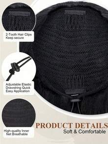 16英寸波浪马尾假发接发，抽绳马尾假发配饰，适合长卷发女性，时尚头巾，优雅发带，休闲发箍 - 彩色 - 查看 5