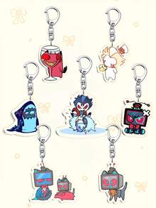 1个卡通动漫亚克力钥匙扣，动漫周边-维姬、查理、阿拉斯托印花壁球钥匙扣，地狱旅馆钥匙扣，汽车钥匙圈。粉丝的完美礼物，角色扮演配件，汽车钥匙包背包小饰品钥匙圈配件，创意学生礼物。 - 彩色 - 查看 2