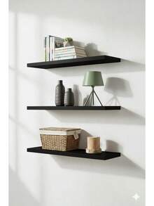 TendenciaSet De 3 Repisas Flotantes De Calidad 60x20cm Mdf MelaminaCalidad premium - Negro - Ver 8