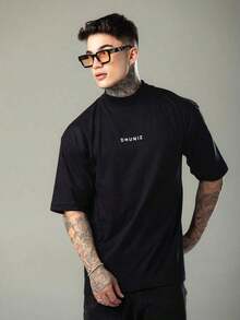 Oversized Streetwear T-Shirt DMUNIZ Chest Print High Neck Basic Red Green Christmas - 所以 - 查看 2