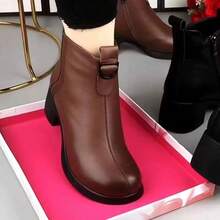 Botas  de Tacón Grueso Versátiles Vintage para Mujeres Invierno 2025 Nuevas Antideslizantes Forradas de Felpa Cálidas para Mamá de Mediana Edad - Soltero negro - Ver 1