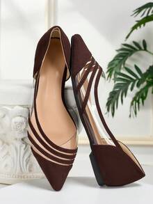 Color Block Patchwork Pointed Toe Slip-On Casual Flat Shoes For Women, Fashionable Hollow-Out Design, Suitable For Outdoor Wear All Seasons - Redwood - View 4