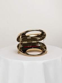 复古金属迷你手提盒形晚宴手拿包，正式派对包，鸡尾酒礼服包，斜挎单肩包，时尚链条肩带迷你小包，女士 - 金色 - 查看 7