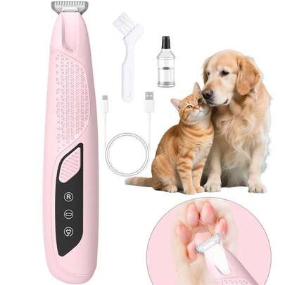 1个带LED灯的宠物指甲修剪器，电动狗爪修剪器，可充电低噪音宠物毛发修剪器，适用于猫眼、脸部、耳朵和爪子美容剃毛，防水，颜色随机 - 适用于猫狗