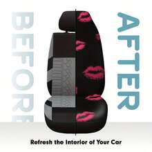 1pc Modern Pink Lips Kiss Art Print Car Seat Covers, Comfortable And Durable, Universal Fit For Most Vehicles, Great For Stylish Interior Upgrade And Daily Commuting, Perfect Gift For Valentine'S Day - 彩色 - 查看 5