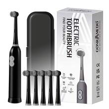 Cepillo de dientes eléctrico de 6 cabezales con estuche de viaje, funciona con 2 pilas AAA, cerdas suaves, cepillo de dientes eléctrico de limpieza inteligente - Negro - Ver 11