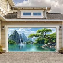 1件套山景风景车库门背景布 - 户外装饰布艺，饰有生动的瀑布和绿植，是庭院派对和节日活动的理想之选，可悬挂于户外。 - 彩色 - 查看 10