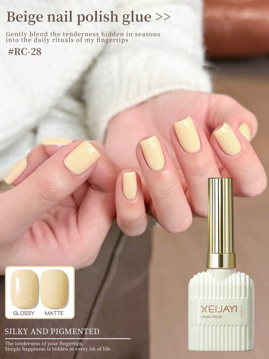 XEIJAYI Milk Bottle Beige Gel Polish, Silky & Pigmented For Gentle Matte To Shiny Finish, Effortless Daily Beauty For Nail Lovers, Salon Quality 15ml Soak Off UV/LED Polish, Perfect For Everyday Glamour & Gift - Màu vàng - Xem 1