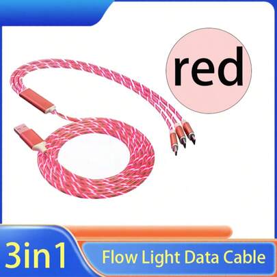 3-In-1 LED Flowing Charging Cable! Multi-Functional 3-In-1, Can Stably Charge And Quickly Transfer Data, TPE Cable Body Is Sturdy And Resistant To Bending. Fully Compatible With USB, Type-C Ports, And 17 To 13 Series Models + Mainstream , Models. Bring One Cable And You're Good To Go, Worry-Free And Convenient!