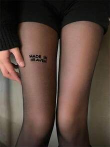 一双随机黑色字母图案的秋冬季袜子，舒适透气，适合校园和大学穿着，便携时尚，男女皆宜，适合校园派对、日常居家休闲穿着，柔软舒适，女性必备，透明连裤袜 - 彩色 - 查看 6