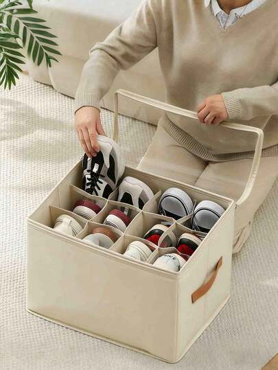 Katlanabilir Kumaş Ayakkabı Kutusu, 12 veya 16 Çift Ayakkabıya Kadar Kapasiteli, Kapaklı, Ayarlanabilir Bölmeli, Şeffaf Kapaklı, Su Geçirmez ve Toz Geçirmez, Katlanabilir Saklama, Çok Fonksiyonlu Hepsi Bir Arada Tasarım, Ev, Okul, Yurt Dolapları İçin Uygun, Toz ve Nem Geçirmez, Makinede Yıkanabilir, Çok Amaçlı Kullanım