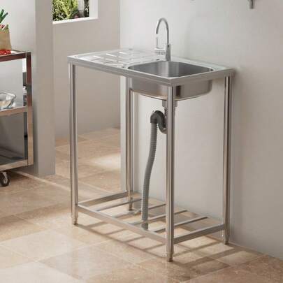 Home Kitchen Detachable Sink Equipped With Dual 32mm Water Outlets | Plated Stainless Steel Material Suitable For Restaurant Kitchen Garden Size 75 * 40 * 85CM