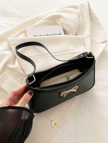 Elegant Crescent-Shaped Underarm Shoulder Bag For Women, Chic Casual Fashion, Solid Color Underarm Bag - màu đen - Xem 5