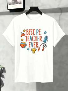 Maglietta con la scritta "Miglior insegnante di educazione fisica di tutti i tempi", realizzata in cotone di prima qualità, girocollo, vestibilità comoda, casual - Bianco - Visualizzare 2