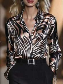 Women's Elegant Solid Color V-Neck Long Sleeve Blouse With Pleated Detail - Fashion Top For Spring&Fall - 粉色 - 查看 2