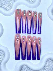 10pcs Y2K Extra Long French Press On Nails Full Coverage Fake Nail Handmade Press On Nails With 3D Shiny Water DiamondDecor ,Perfect For Weddings, Parties, Valentine's Day, Birthdays, Christmas Gifts,Supremely Fit, Reusable Nail Art,1pc Jelly Gel/1pc Mini Rubbing Strips ,Detachable Press On Nails Set,Suitable For Ladies And Girls For Holiday Parties And Daily Wear,Nail Products ﻿ ﻿ Nail Supplies - Multicolor - View 3