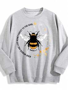Bee Print Sweatshirt, Long Sleeve Crew Neck Casual Sweatshirt For Fall & Spring, Women's Clothing Christmas Outfit Women Christmas Sweatshirt Fall Clothes For Women Winter Clothes For Women Christmas Decor - 灰色 - 查看 14