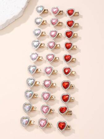 10 pezzi/30 pezzi Set di fermagli per capelli con cristalli a forma di cuore per ragazze, adatti per San Valentino, Capodanno, decorazione quotidiana